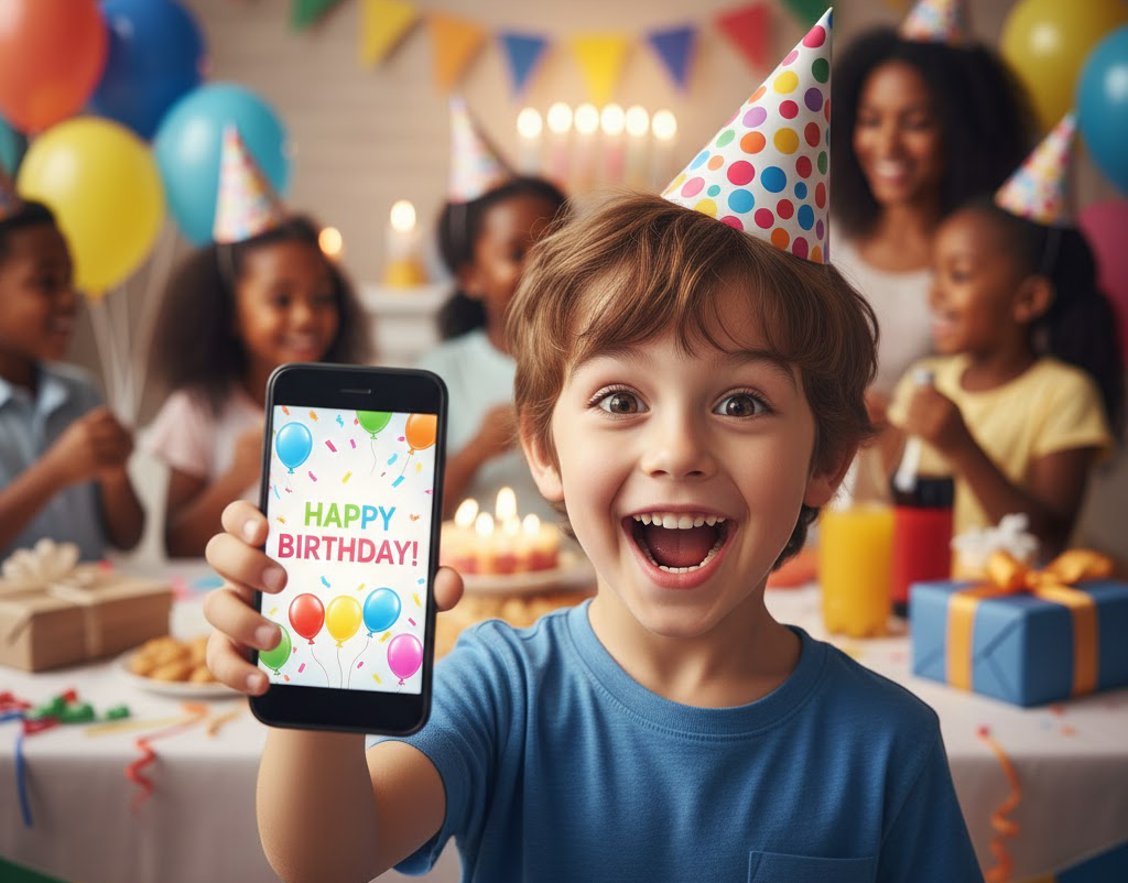 Criança feliz em festa de aniversário